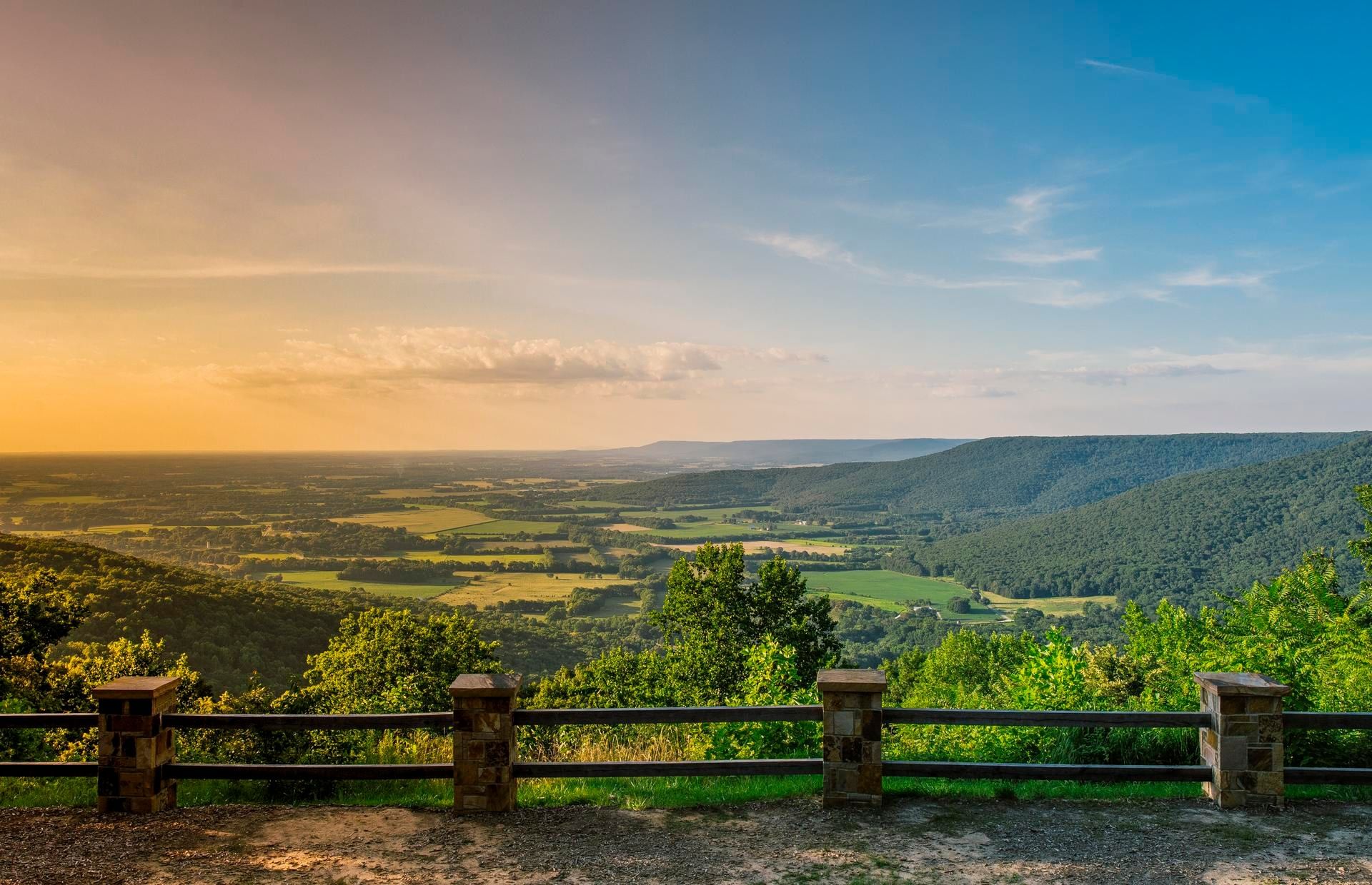 Sweeping view from a Cumberland Plateau overlook at golden hour