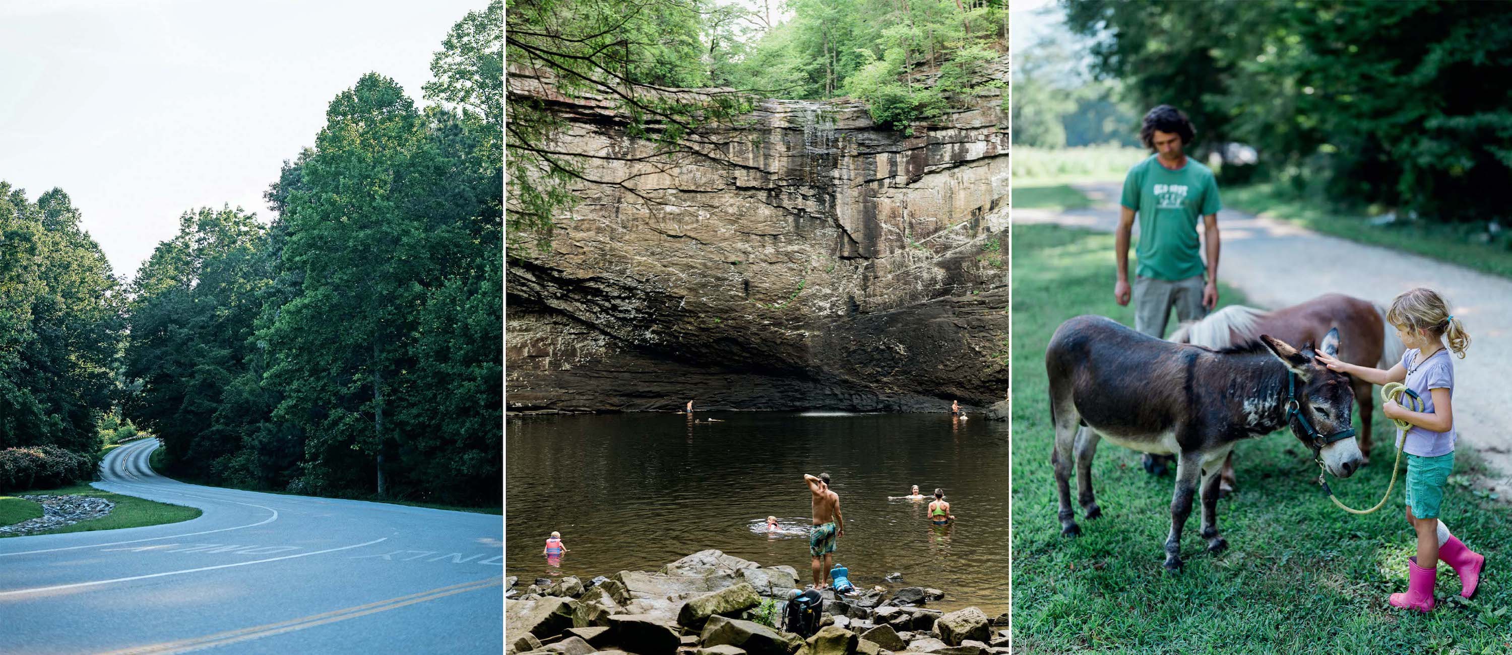 Scenic Cumberland Plateau landscape — road, swimming hole, and countryside